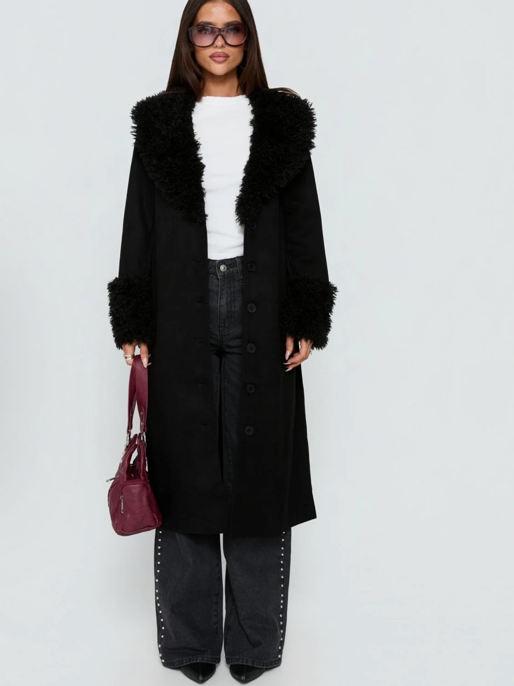 Princess Polly After Party Shearling Jacket Black us 8